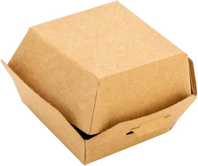 Mini Burger Box Food Container with Hinged Lid Disposable Kraft Paper Takeout Box for Small Burgers or Desserts