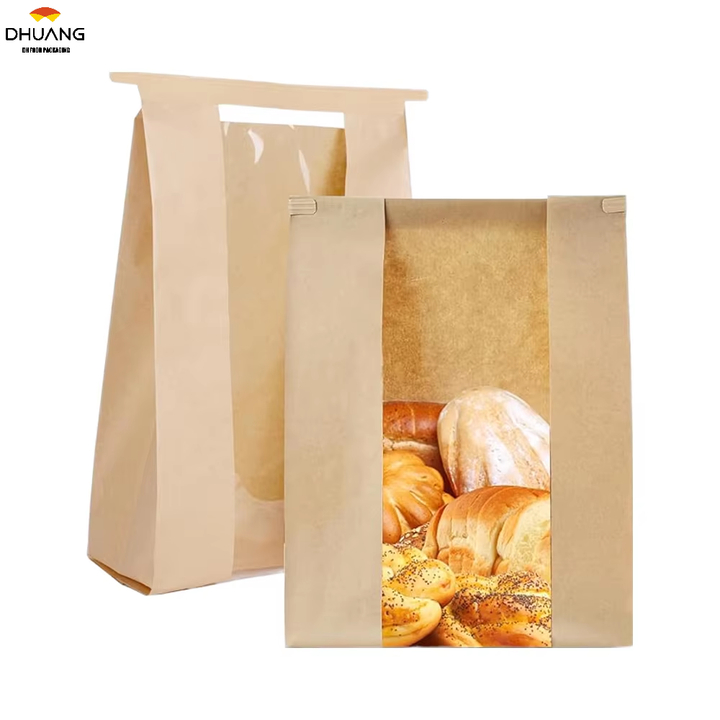 Industrial-Grade Tin Tab Seal Commercial-Grade Window Bags Personalized Kraft Paper for Fresh Baked Goods Custom Bread Bags