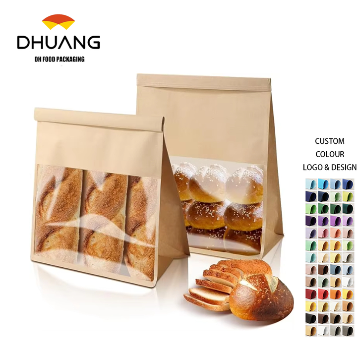 Kraft Paper Bread Bags Tin Label Lock Bag for Toast and Food Storage for Pizza and Sugar Packaging Custom Bread Bags