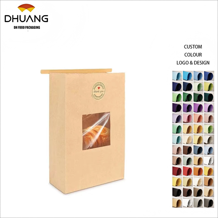 50 Pack with Window Kraft Paper Bags Tin Tie Tab Lock Bags for Cookie Dried Foods Snack CUSTOM Bread Bags