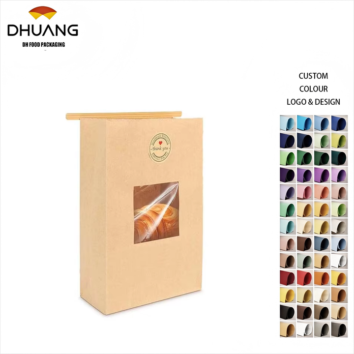 50 Pack with Window Kraft Paper Bags Tin Tie Tab Lock Bags for Cookie Dried Foods Snack CUSTOM Bread Bags