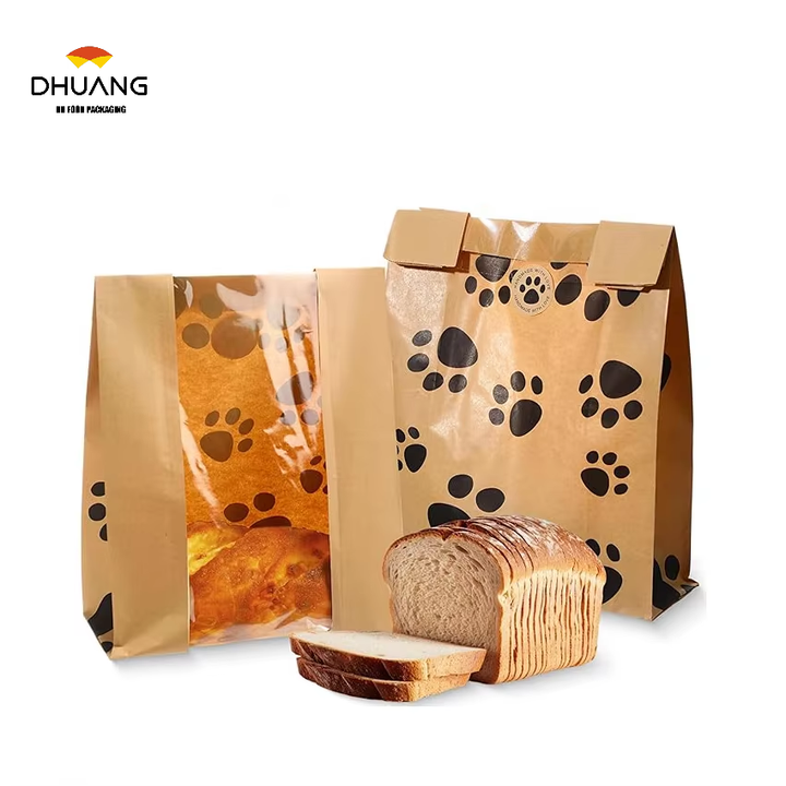 120 Large Bread Bags with Window 120 Sealable Sticker Clawed Yeast Paper Bread Bags for Baked Goods Custom Bread Bags