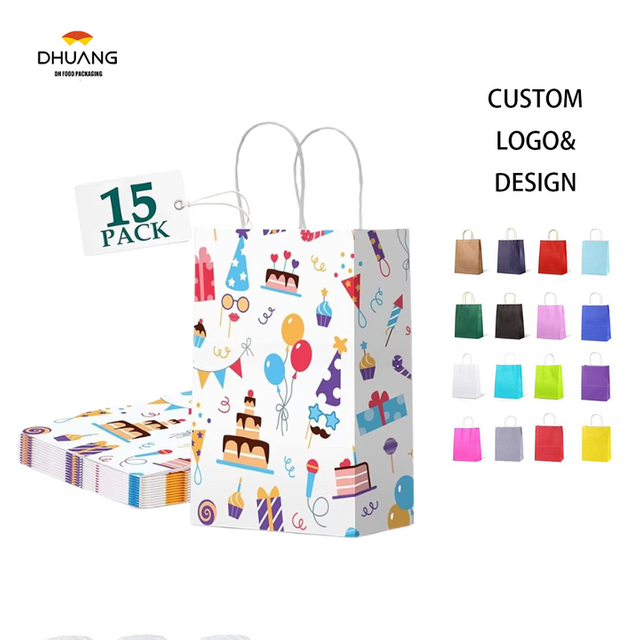 Small Gift Bag Paper Bags with Handling Bulk Paper Shopping Colored Retail Recyclable Custom Paper Bags