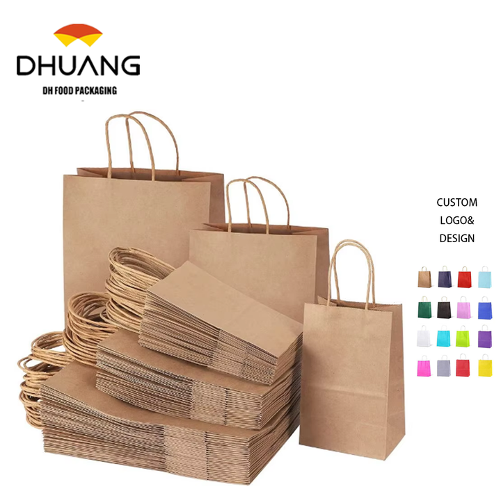 Brown Kraft Paper Gift Bags Handles Bulk for Shopping Birthday Wedding Gifts Cakes Candles Use Ribbon Accessories Exhibitions