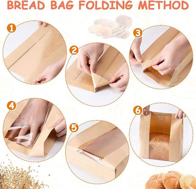 Window Paper Bags Homemade Bread Bags Kraft Paper Baked Goods Packaging Storage Custom Bread Bags
