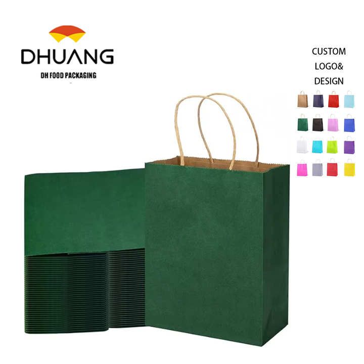 For Forest Green Kraft Paper Bag Gift Lunch Party Packing Candy Bag with Ribbon for Promotions Shopping Bag