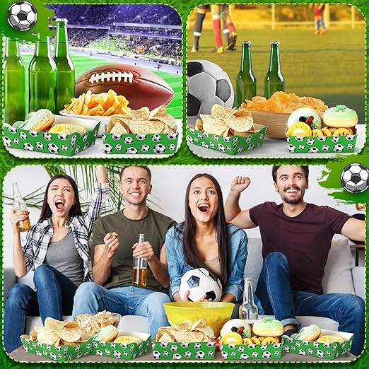 Packs Football Party Decoration Paper Food Tray Food Boat for Licensed Food, Condiments, Carnival (Football)
