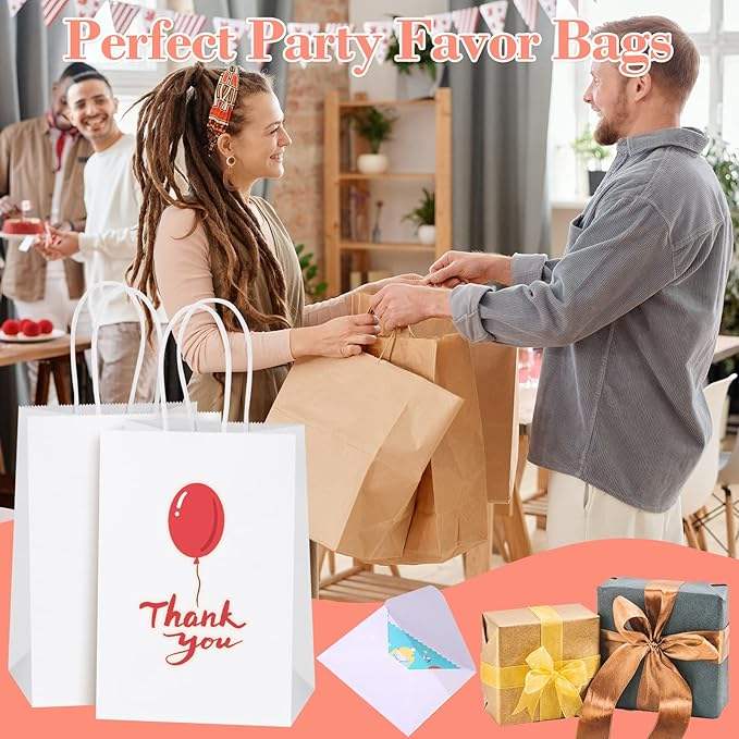 White Paper Bags with Handles Gift Bags Bulk Kraft Paper Recyclable Small Business Shopping Bags