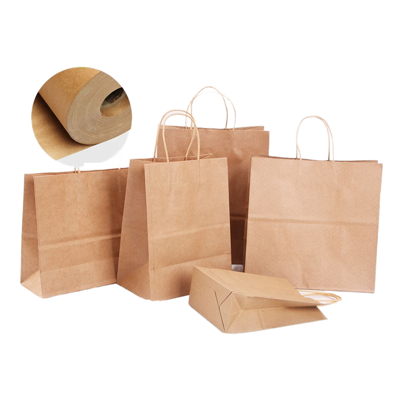 Customizable Pattern and logo Sizes Brown Paper Bag with Handle Paper-based Retail Shopping Bag
