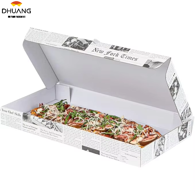 Flatbread Takeaway Box Sturdy Disposable Corrugated Pizza Box - Label Lock System Newsprint and White Paper Custom Pizza Boxs