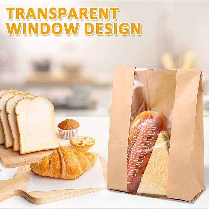 50 Bread Bags with Window for Storing Bread Cookies and Snacks 50 Sealable Stickers Custom Bread Bags