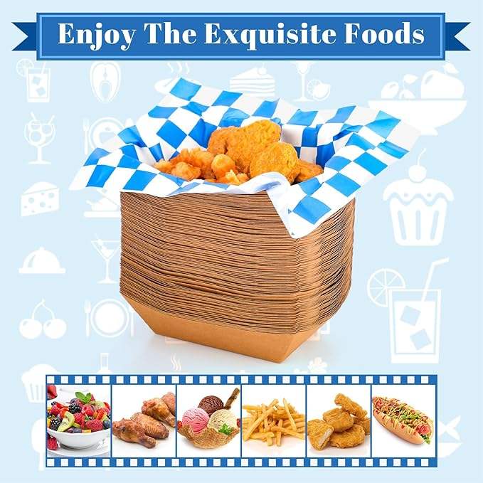 Paper Food Tray, Disposable Brown 2 Pound Food Boat and Lattice Wax Paper Deli Lining Paper Oktoberfest Carnival