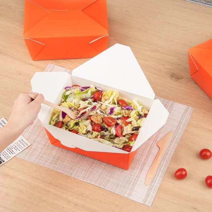 Box Label Lock Closed Heat Resistant Orange Paper Disposable Lunch Box Oil Resistant to Hot and Cold Foods Food Box