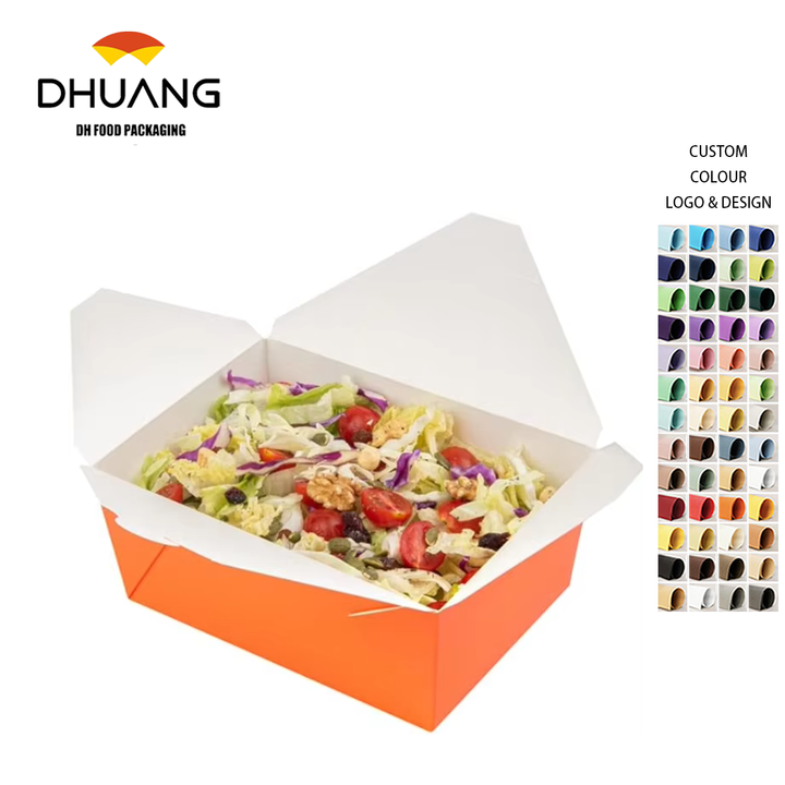 Box Label Lock Closed Heat Resistant Orange Paper Disposable Lunch Box Oil Resistant to Hot and Cold Foods Food Box