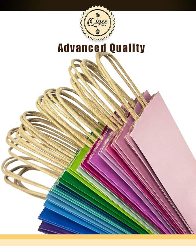 Bulk Medium Kraft Paper Bags with Handles 16 Different Senior Light Colors for Gift Promotion Craft Use Shopping Bag