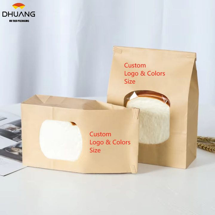 Classic Stock Window Kraft Paper Bag Toast Bread Tea Snacks Transparent Packaging Custom Bread Bags