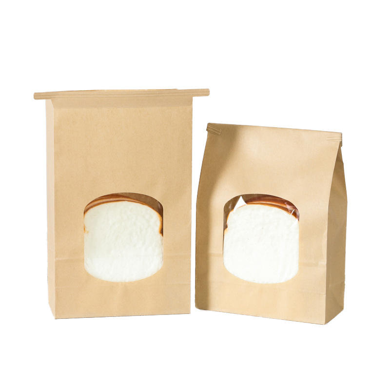 Classic Stock Window Kraft Paper Bag Toast Bread Tea Snacks Transparent Packaging Custom Bread Bags