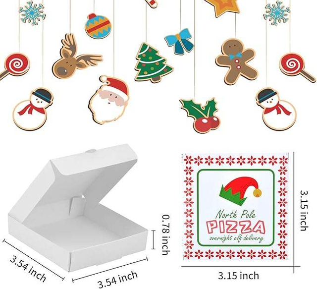 50 Elf Mini Pizza Boxes Square Cardboard with Stickers for Parties Christmas Birthdays Custom Pizza Boxs