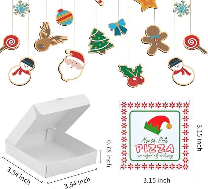50 Elf Mini Pizza Boxes Square Cardboard with Stickers for Parties Christmas Birthdays Custom Pizza Boxs