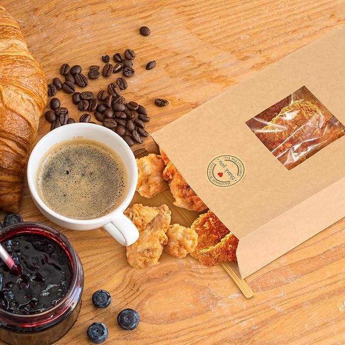 Customized Paper Bread Bags with windows Featuring Free Stickers for Food Storage Suitable for Bakeries Custom Bread Bags