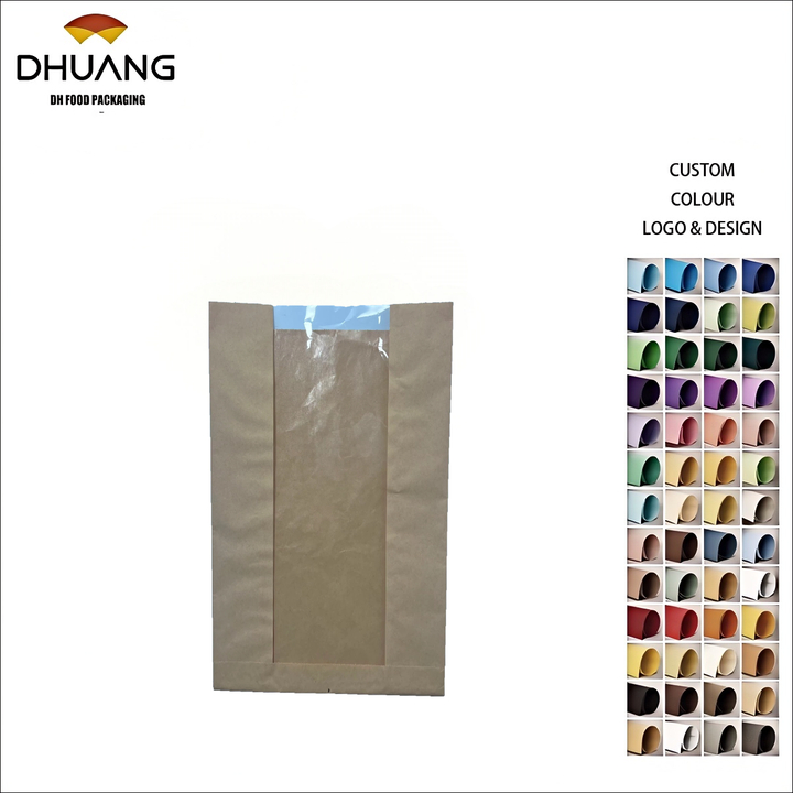 Customizable Food Grade Uncoated Greaseproof Kraft Paper Bag with Window Doughnut Bread Bag Oil-proof Paper Bag