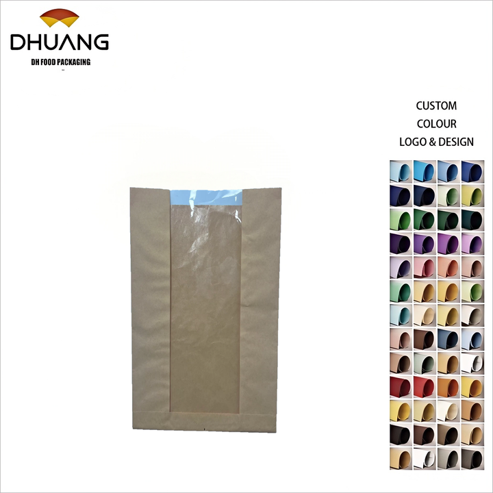 Customizable Food Grade Uncoated Greaseproof Kraft Paper Bag with Window Doughnut Bread Bag Oil-proof Paper Bag