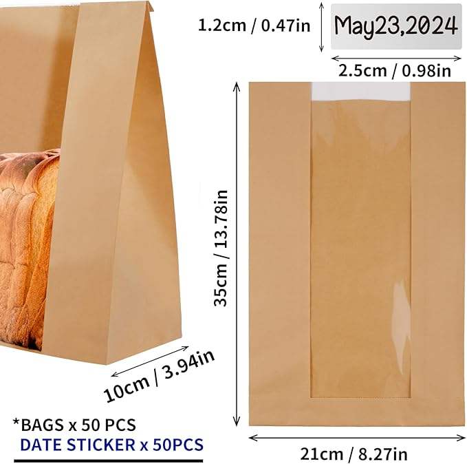 Homemade Sourdough Bread Bags - 50 Sourdough Kraft Paper Bread Bags Including 54 Label Stickers Custom Bread Bags