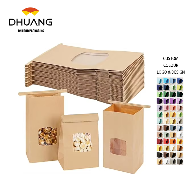 with Window Kraft Paper Bags With Tinfoil Seal Label for Sandwich Cookie Custom Bread Bags