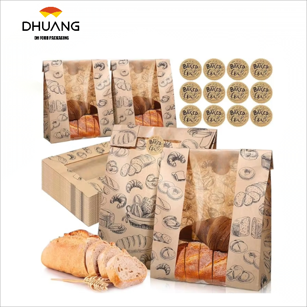 Bread Bags with Window Oil-proof Seals Suitable for Storing Baked Foods Double-layer Film Packaging Bread Bags
