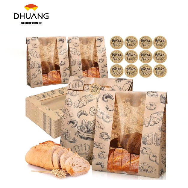 Bread Bags with Window Oil-proof Seals Suitable for Storing Baked Foods Double-layer Film Packaging Bread Bags