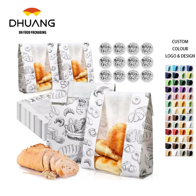 Packages Bread Bag with Window Sourdough Bread Bag with Label Seal Sticker for Food Storage Custom Bread Bags