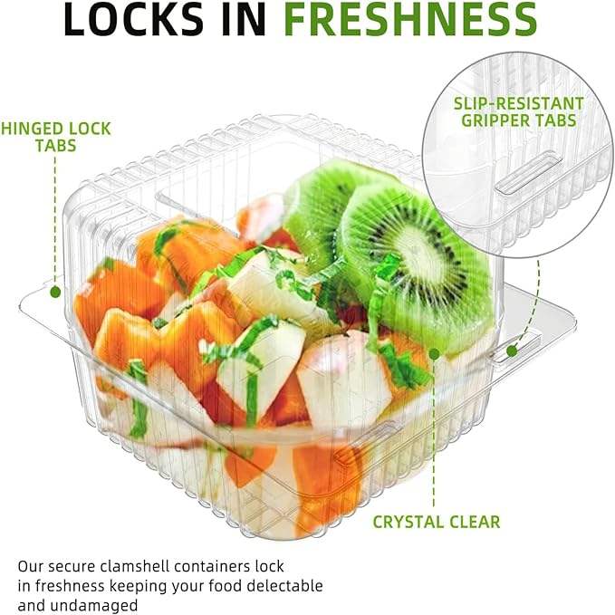 Clear Plastic Takeout Containers, clear Plastic square Hinged Food Containers with LIDS, Disposable Clamshell Dessert Containers