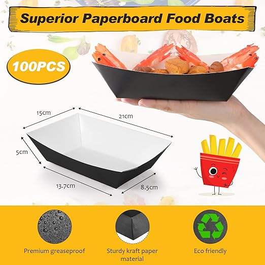 3-pound Paper Food Trays Disposable Nachos Burritos Licensed Christmas Party Supplies Kraft Paper Boat (black)