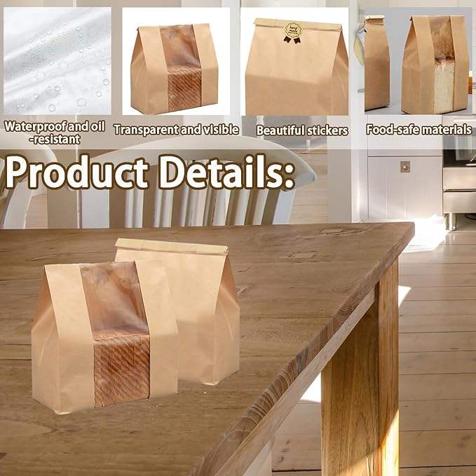 Window-type Kraft Paper Bread Bags Can Be Used for Baking and Storing Bread in Bakeries Window-type Custom Bread Bags