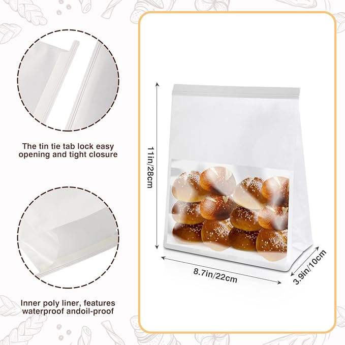 Toaster Food Storage Paper Bag with Window Iron Zipper Lock for Household Kitchen Use Custom Bread Bags