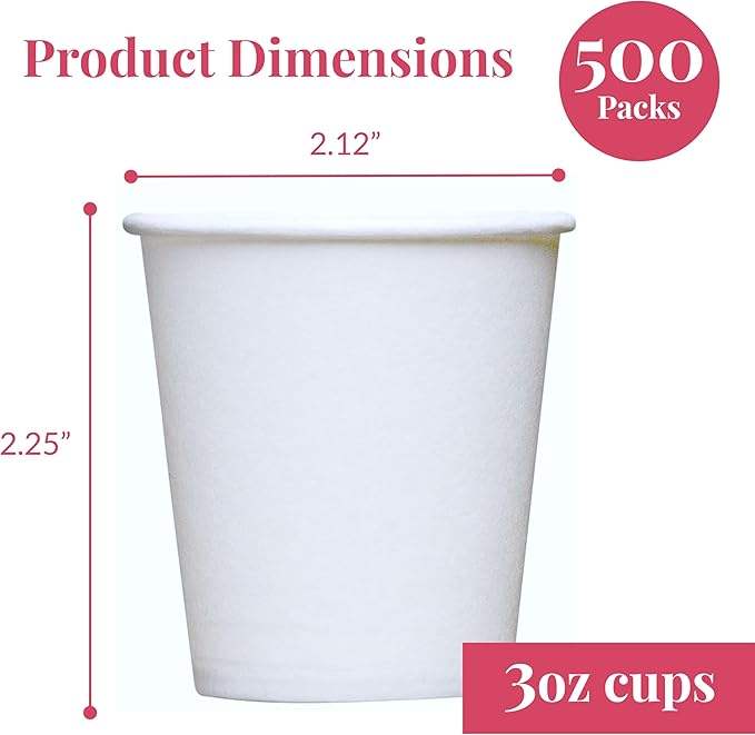 500 Packs of 3 oz Paper Cups Disposable Paper Cups, Coffee Cups, Bathroom Cups, Disposable Mouthwash Cups, Small Snack Cups