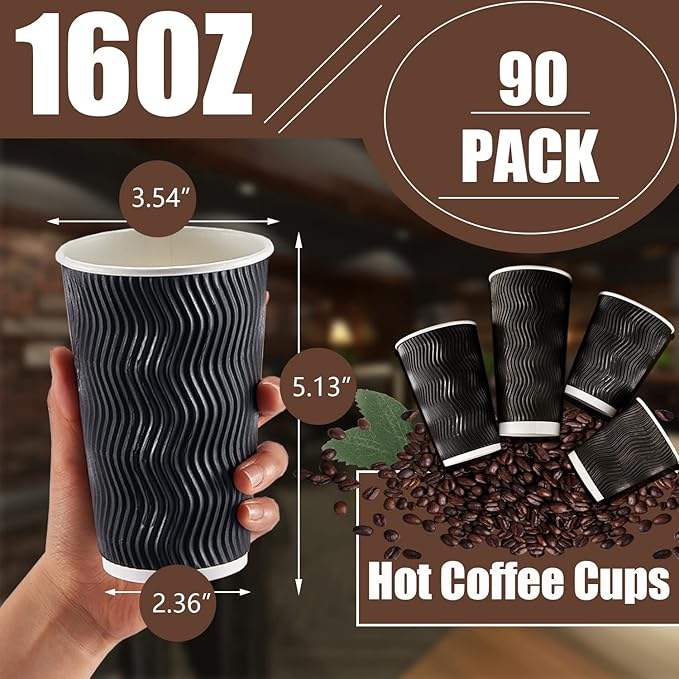 Black Disposable Coffee Cups Insulated Corrugated Paper Corrugated Wall Cups for Hot or Cold Drinks Coffee Cup