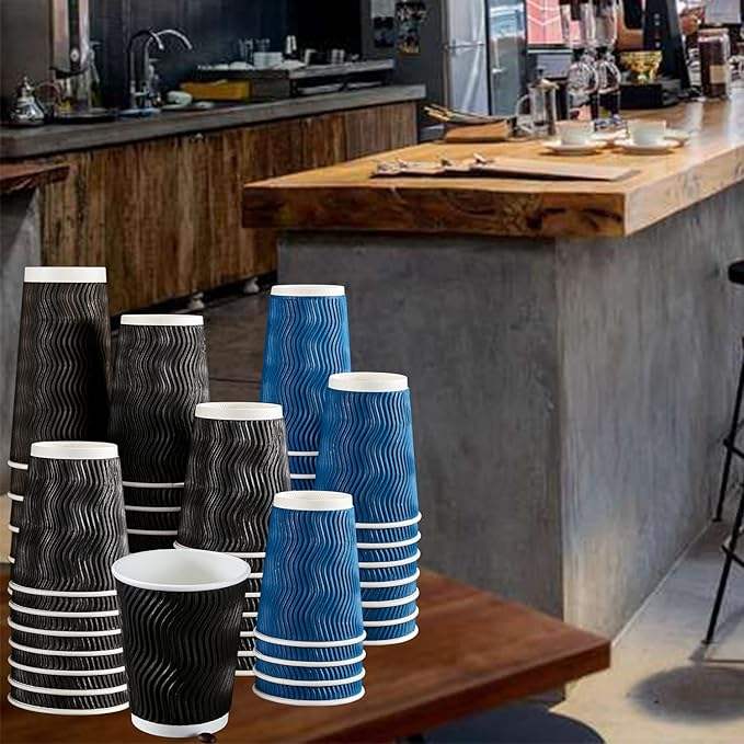 Black Disposable Coffee Cups Insulated Corrugated Paper Corrugated Wall Cups for Hot or Cold Drinks Coffee Cup