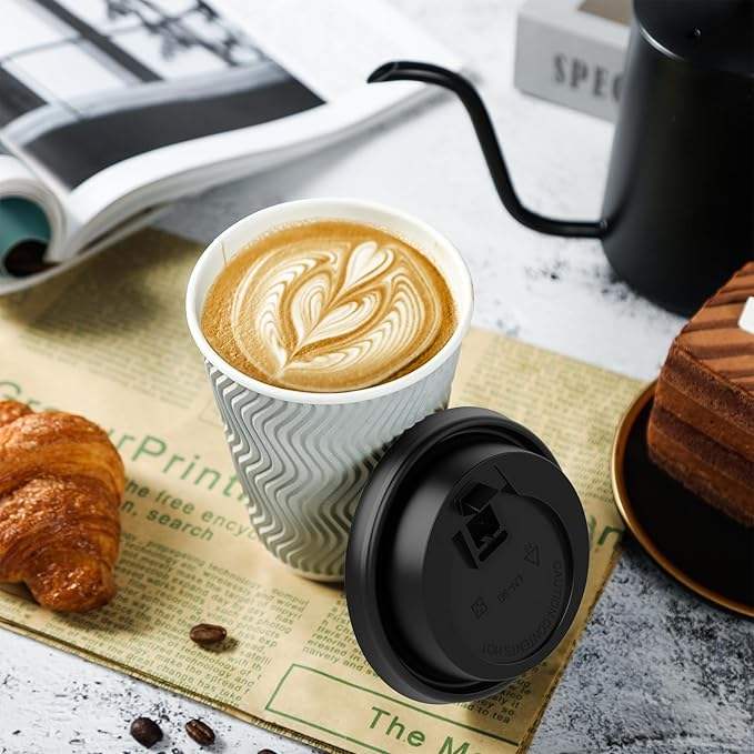 Disposable Insulated Corrugated Coffee Cups with LIDS and Straws for Tea Hot Chocolate and Beverages Coffee Cup