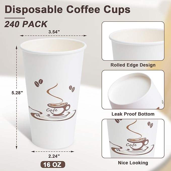 16 oz Paper Disposable Coffee Cups for Hot and Cold Drinks, Coffee Shops, Offices and Restaurants Coffee Cup