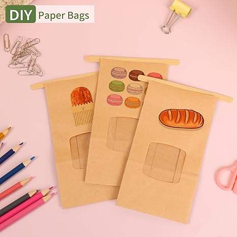 Small Kraft Paper Bread Bags with Window Tin Tag Cookie and Pastry Bags for Food Packing for Logo Promotion CUSTOM Bread Bags