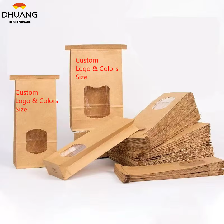 Food-Grade Sealed Kraft Paper Bag with Clear Window for Toast and Baked Goods Custom Bread Bags
