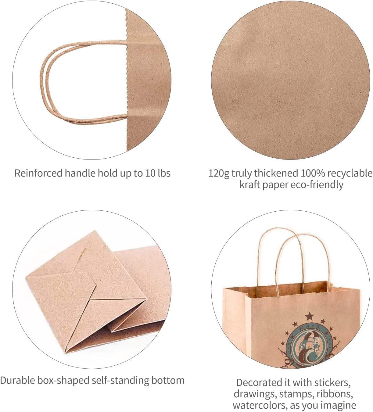 Brown Gift Bags with Durable Paper Bags for Handling Bulk 13x7x14 Inch Shopping Retail Merchandise Packaging Shopping Bag