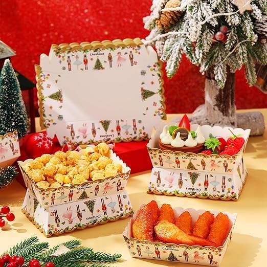 Paper Food Tray Christmas Plaid Light Nutcracker Snack Tray Disposable Nachos Hot Dog Holiday Party Supplies (Nutcracker)
