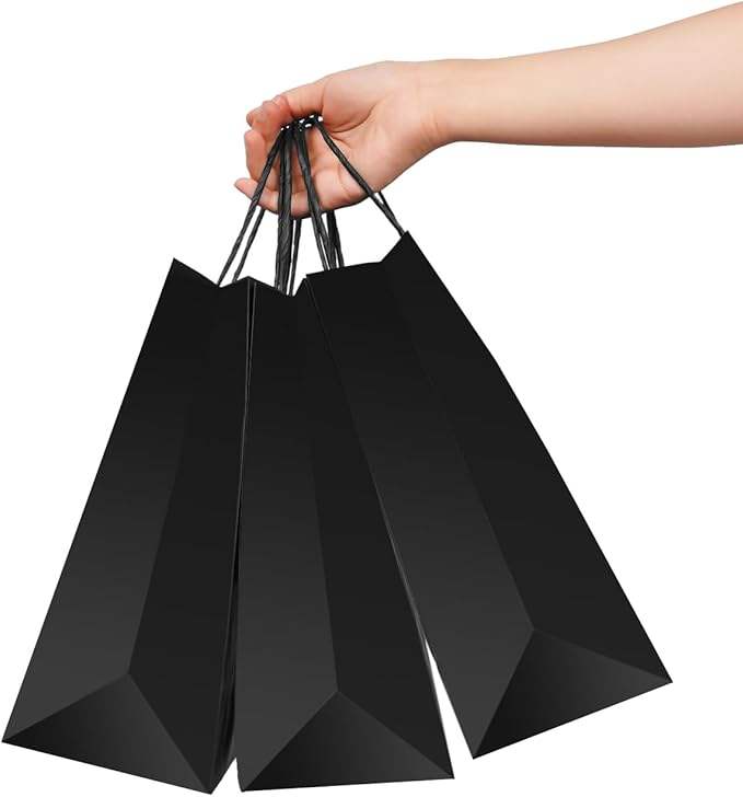 Black Paper Gift Bag with Handle Bulk Candy Retail Bag for Birthday Wedding Elegant Black Color Shopping Bag