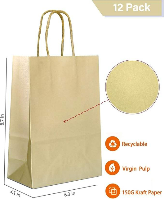 Bronzing Gold Logo Gift Bags Small Kraft Paper Matte Gold Finish Handles Recycled Materials Offset Printed Surface for Craft Use