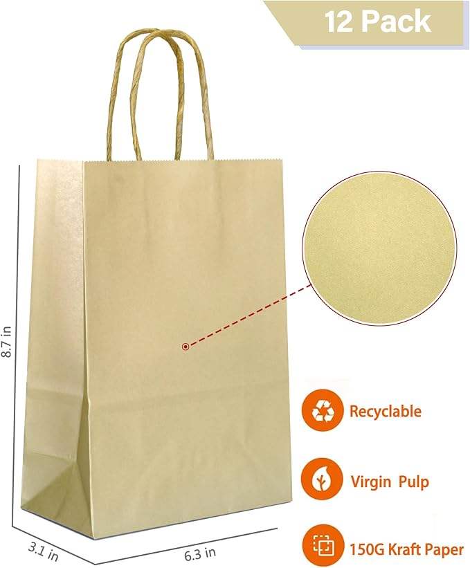 Bronzing Gold Logo Gift Bags Small Kraft Paper Matte Gold Finish Handles Recycled Materials Offset Printed Surface for Craft Use