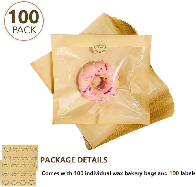Brown Baking Paper Bags with Window for Sandwich Doughnut Cookie Wrapping for Baking Storage and Display Custom Bread Bags