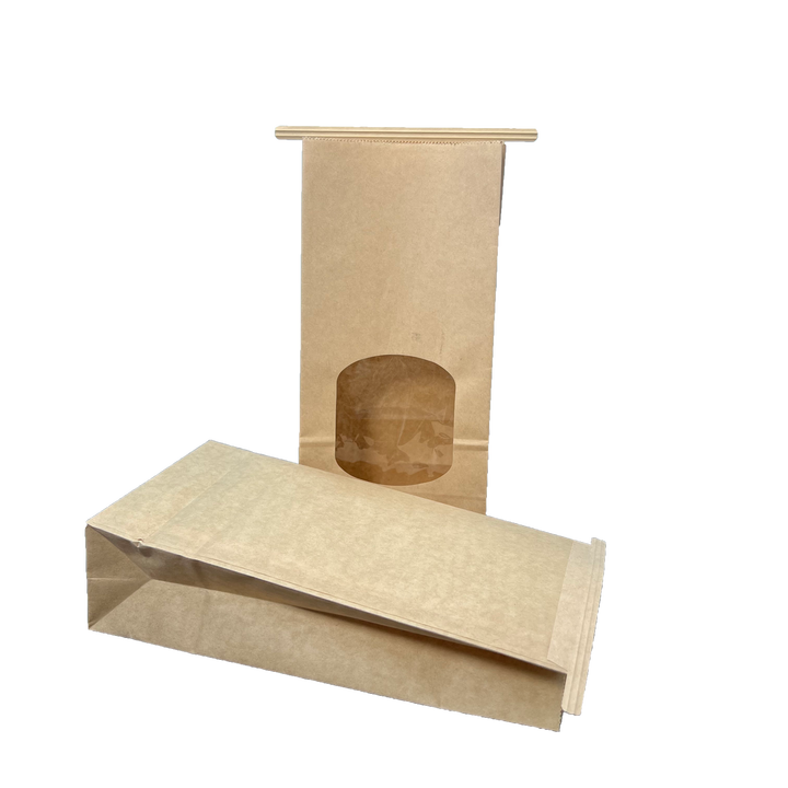 Printed Wire sealed Kraft Paper Bread Bag Brown White Coated Baking Toast Bag with clear Window CUSTOM Bread Bags