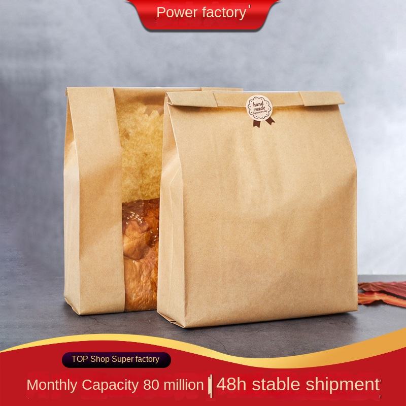 Wholesale Transparent Window Face Ins Wind Bread Packaging Bag In-Stock Kraft Paper Wire Curling with Logo Custom Bread Bags